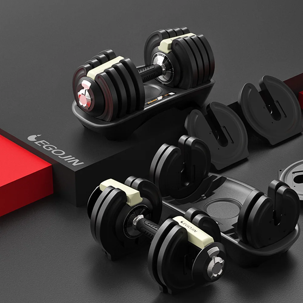 EGOJIN Adjustable Dumbbells 5.5~24kg  1-Sec Fast Adjust Weight Dumbells for Strength Training