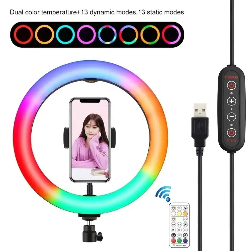 Ring Light RGB Colorful 26cm 10 Inch No Tripod LED Lighting Dimmable Makeup Video Photo Mobile Phone YouTube Studio