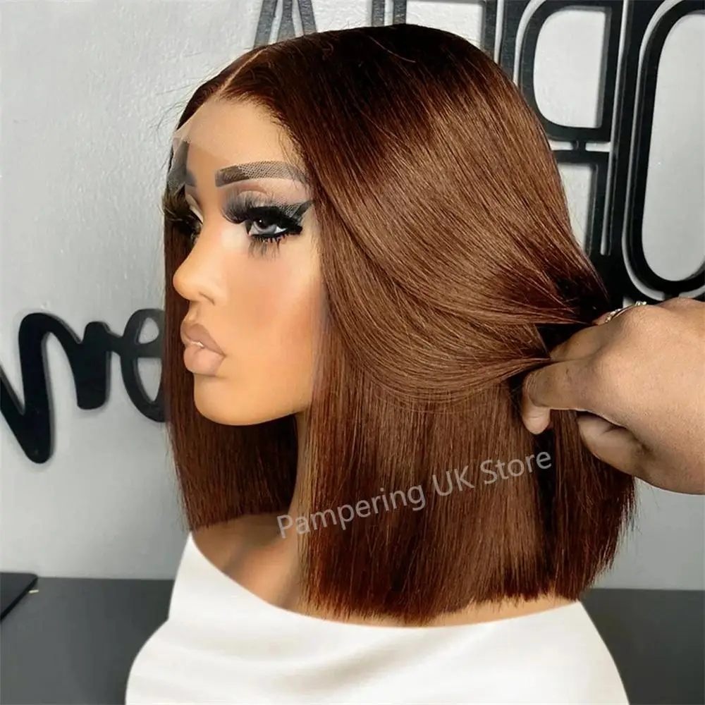 Brown 13x4 Straight Lace Frontal Bob Wig Pre Plucked Human Hair Wigs Brazilian Remy #4 Colored Straight Short Bob Wig For Women