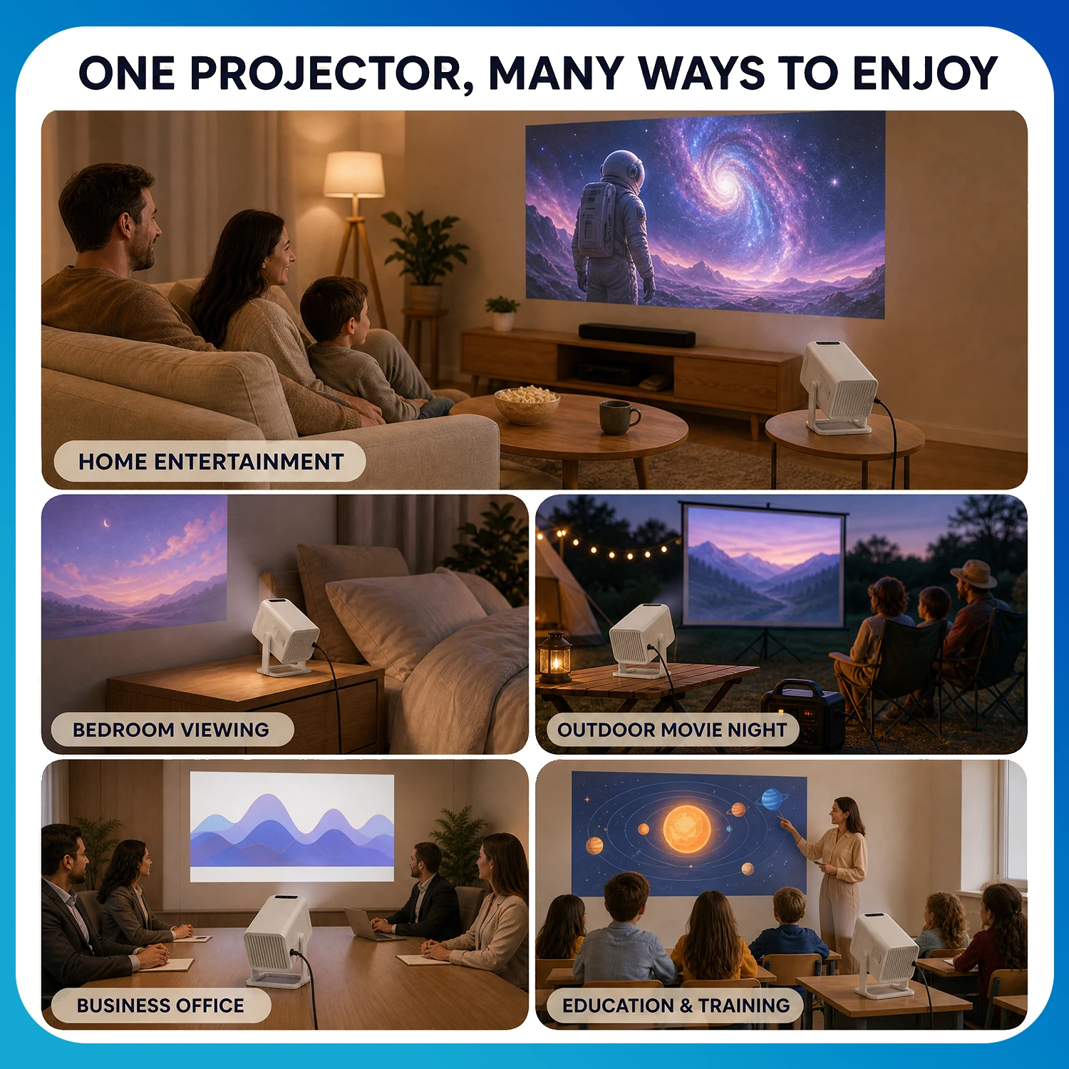 CloudApex XH269 Native 1080P Projector 200ANSI Android 14 Electric Focus 180 Stand Home Theater Gaming