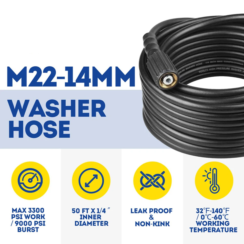 5-10M Tool Daily High Pressure Washer Hose for Replacement and Extension M22-14mm  to M22-15mm  Extension Coupler Kit