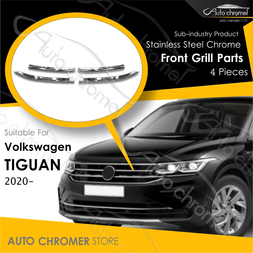 For Vw Tiguan 2020 Mk2 -  Front Bumper Grill Chrome Parts 4 Pieces High Quality Aftermarket External Accessories, Tuning Upgrade