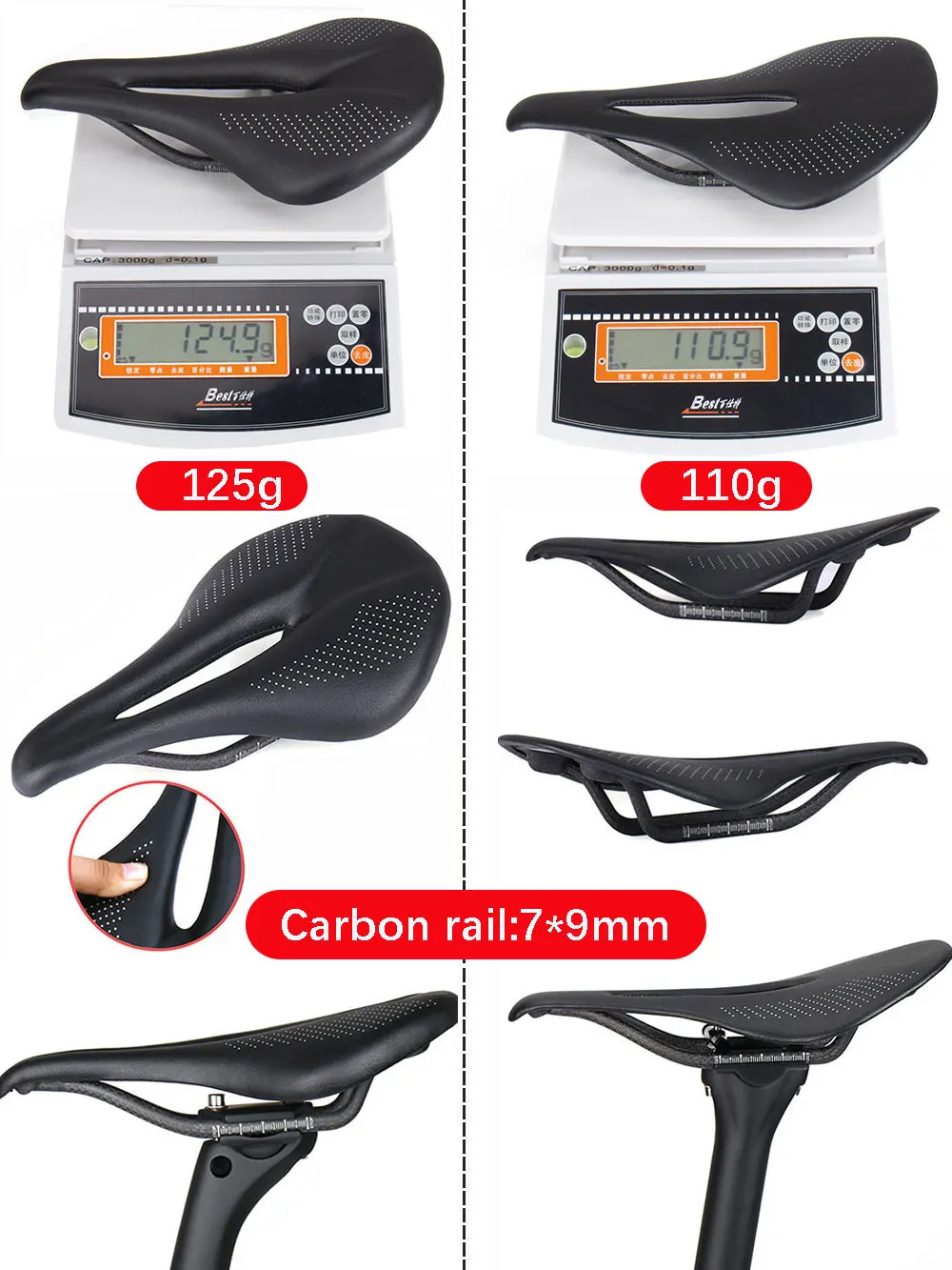 ELITA ONE MTB/Rennrad-Sattel, Kohlefaser, 96 g, weiches Sitzkissen, 240 x 143/155 mm – Detail 7