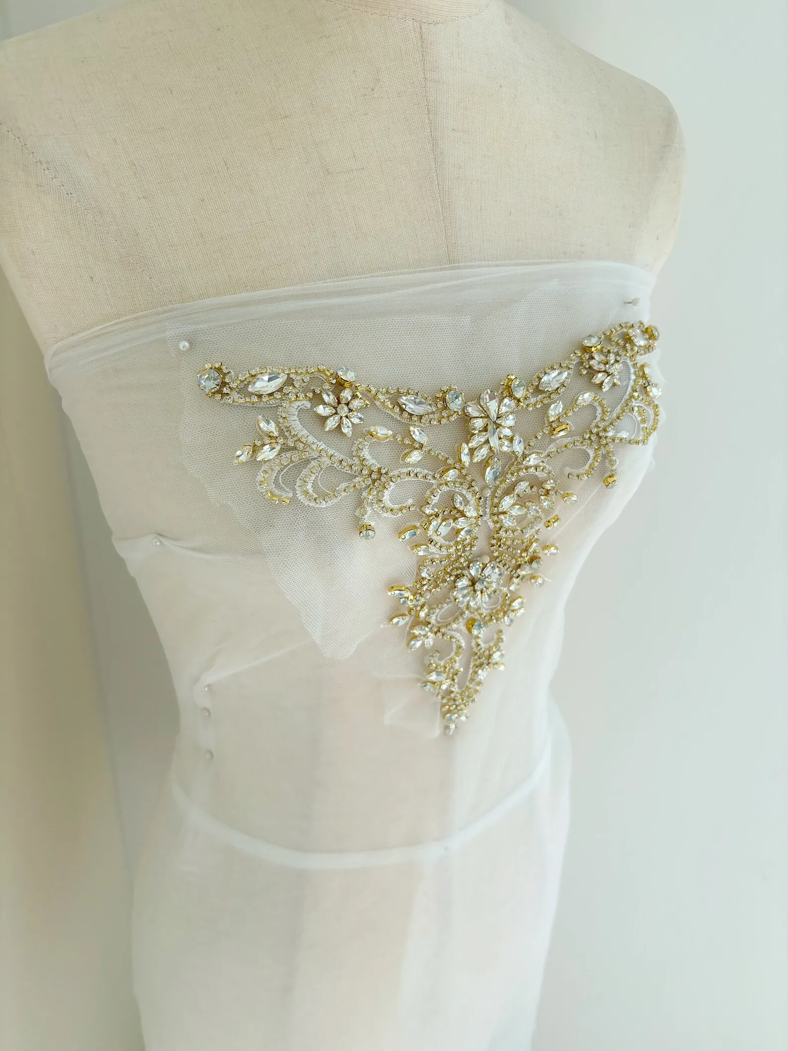 

Gold Rhinestone Neckline, V Neckline Rhinestone Sweetheart neckline, For Dress Dance Costume