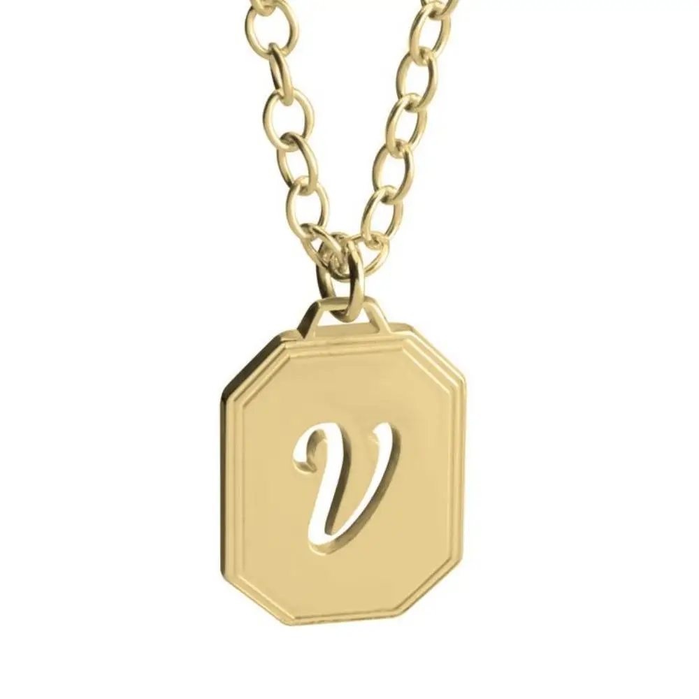 Personalized Initials Tag Necklace Custom Name Necklace Stainless Steel Hollow Alphabet Pendant Unique Gift for Men and Women