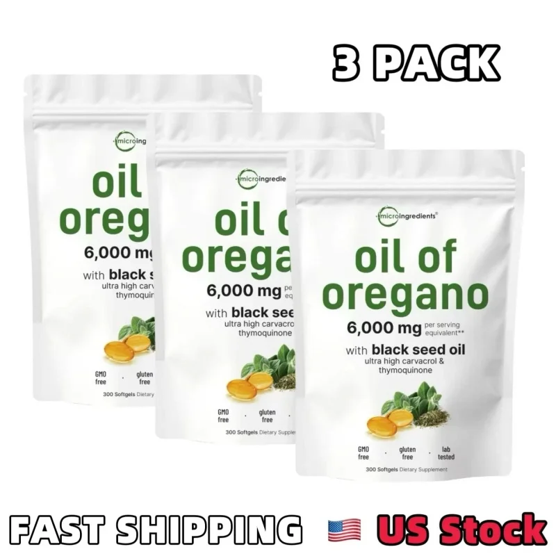 3 Pack Oil of Oregano with Black Seed Oil, 300 Softgels NEW Microingredients