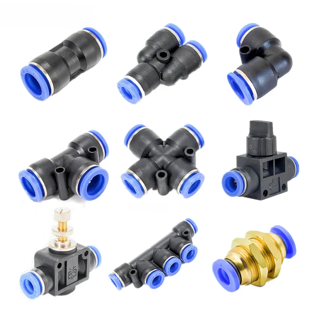 Raccord de tuyau pneumatique, raccords rapides à air, raccord de tuyau enfichable, 4mm, 6mm, 8mm, 10mm, 12mm, 14mm, PU, PY, PK, PE Long, SA