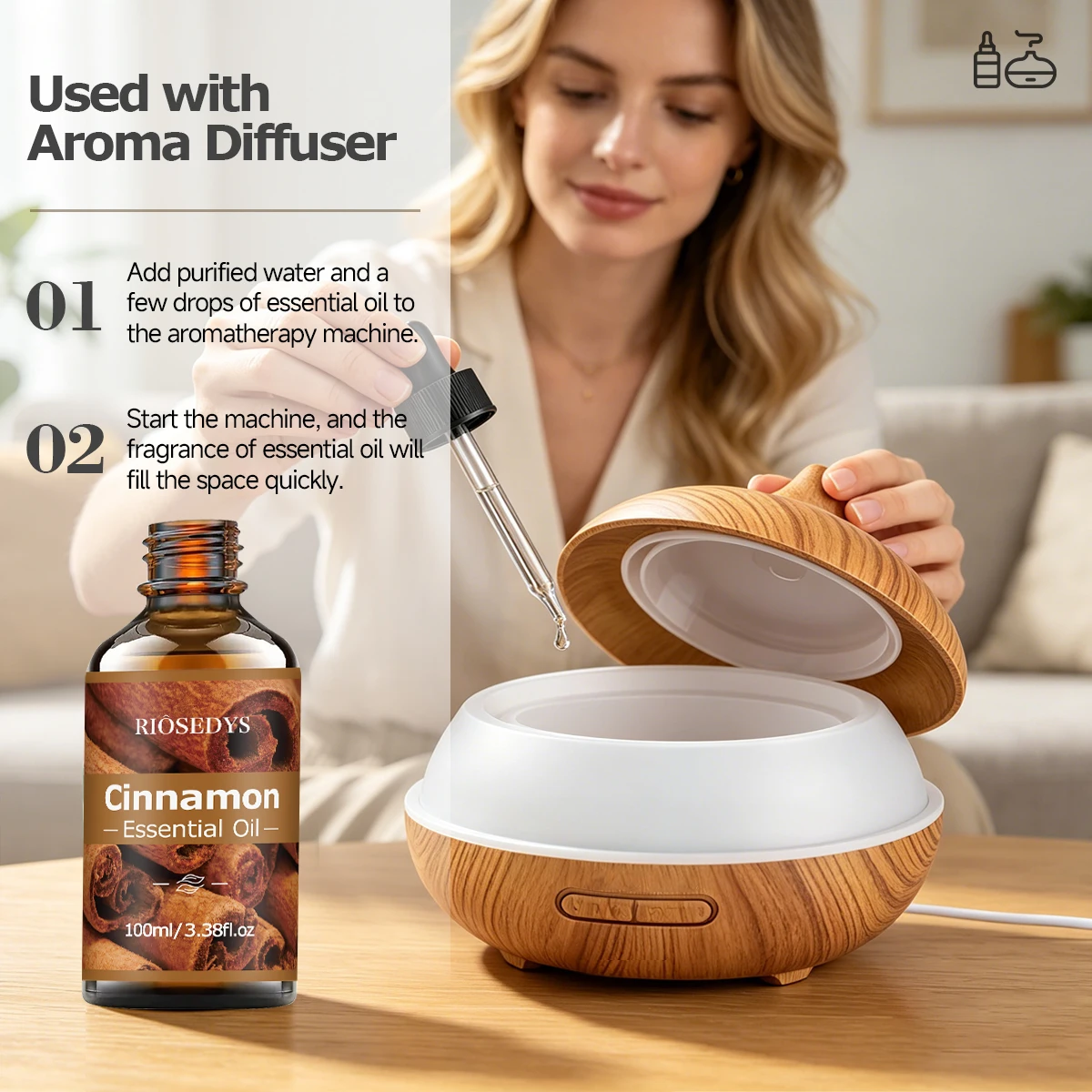 Zimt-Ätherisches Öl, warmes, würziges Duftöl für Diffusoren, DIY-Duftbasteleien und Aromatherapie, süßes und intensives Aroma – Detail 5