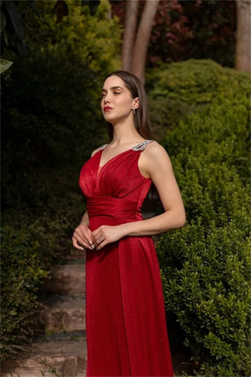 Off The Shoulder V-Neck Satin Prom Dress With Ribbons Draped Bridesmaid Dress Women Party Gowns فساتين سهرة robes de soirée