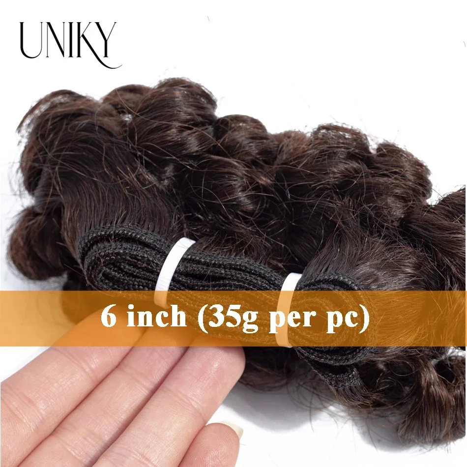 Uniky cabelo bouncy encaracolado feixes de cabelo duplo desenhar indiano 6 polegada corte curto remy extensões de cabelo humano natural preto cor marrom