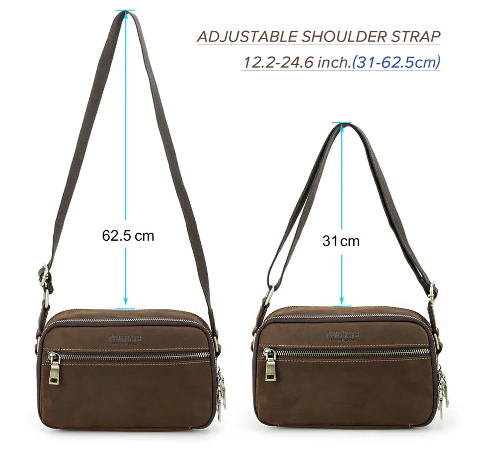 CONTACT'S Echtleder Kleine Umhängetasche für Herren, Vintage Crossbody-Schultertasche, Reisehandtasche mit Luxus-Ausführung für Männer – Detail 8