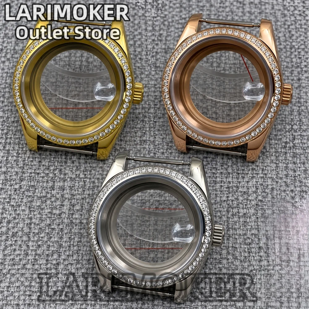 LARIMOKER 36mm 39mm Luxury Diamond Bezel Automatic Watch Case Stainless Steel Replacement for NH35 NH36 ETA PT5000 Movement