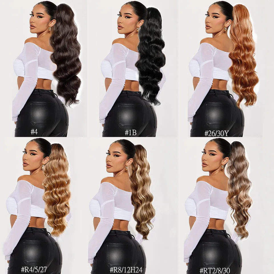 Longo ondulado sintético ponytail extensão do cabelo, cordão preto, grampo em hairpieces, 28"