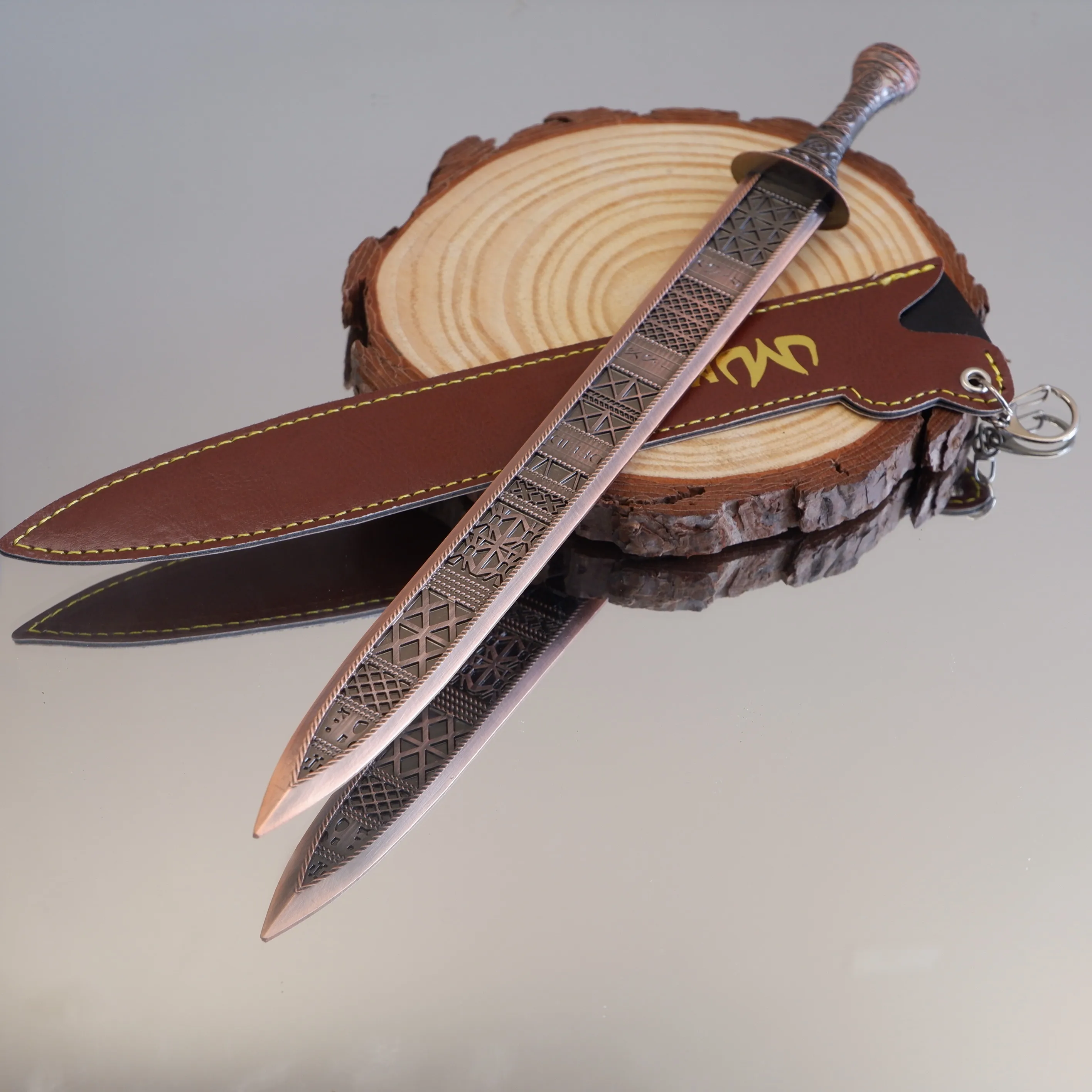 ดาบเอลเดน โอเฮะ ขนาด 11.86 นิ้ว ของเล่นจำลองอาวุธจากเกม พร้อมปลอกหนัง รุ่นงานฝีมือโลหะ ของตกแต่ง ของขวัญสำหรับเด็กผู้ชาย