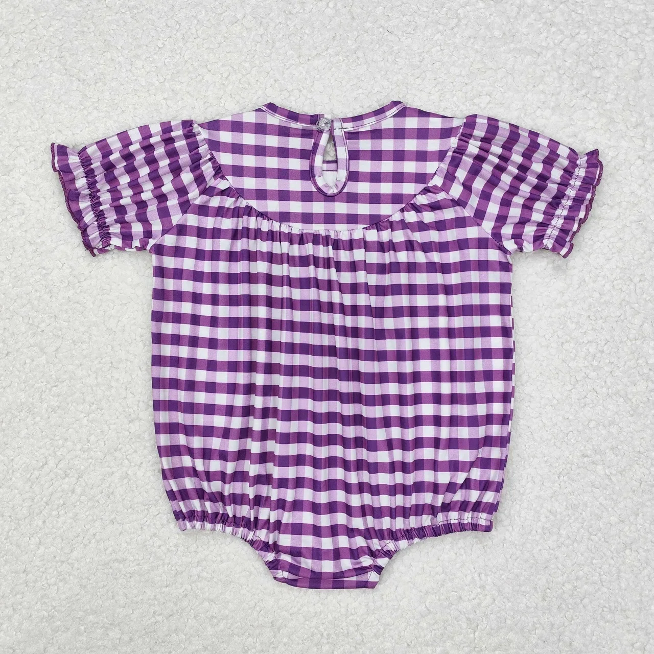 Wholesale Baby Girl Kid Toddler Newborn Bodysuit Clothes Children Short Sleeves Mardi Gras Embroidery Bubble Purple Plaid Romper