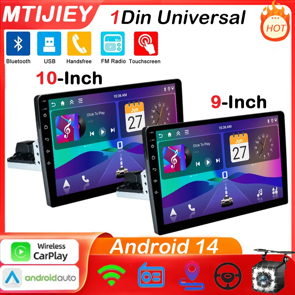 

Android14 1Din 9/10-дюймовый автомобильный стерео экран CarPlay Android Auto Универсальный автомобильный радиоприемник с BT GPS WiFi FM Мультимедийный плеер