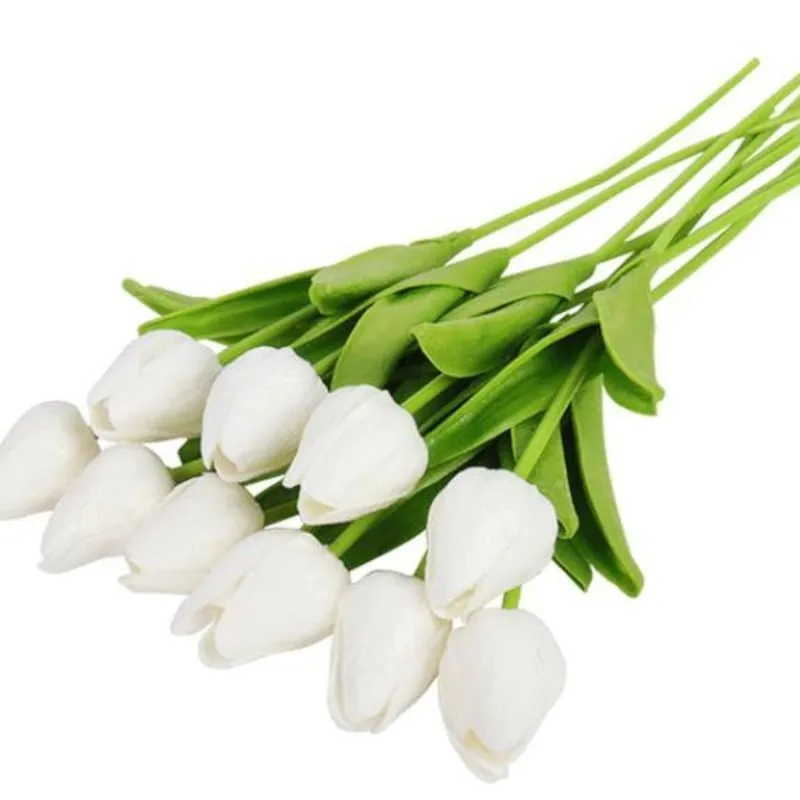 

Artificial Flower Wet Tulip Realistic Texture 10 Pieces White Length:30cm ,Width :20cm ,Flower Size: 6CM