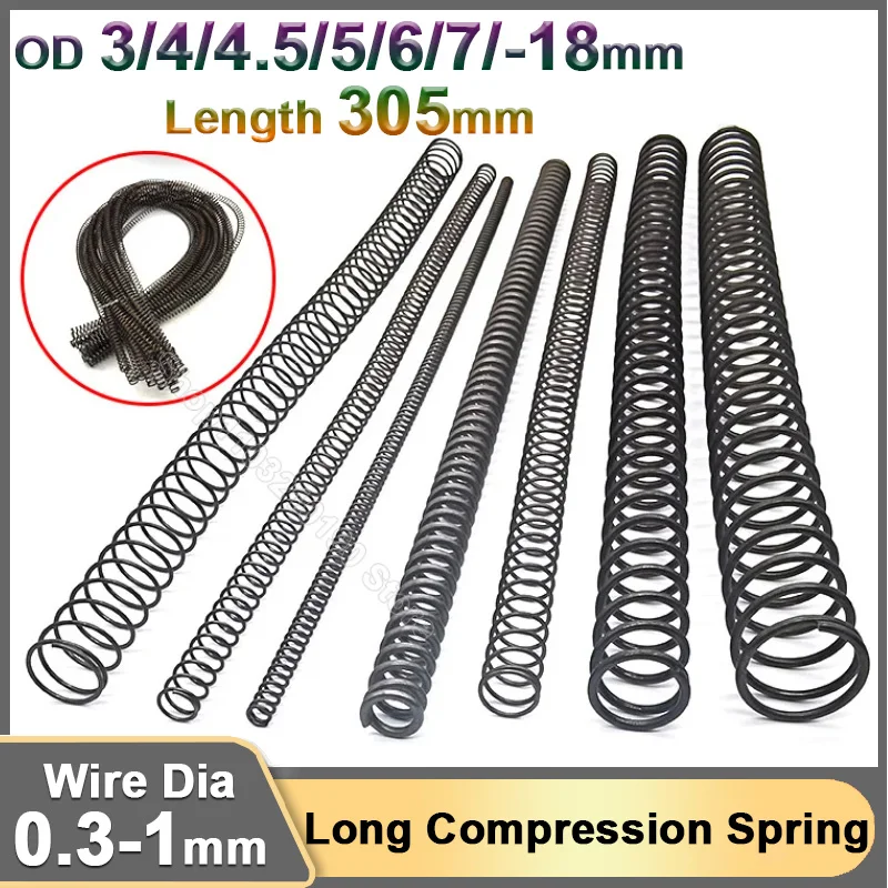 Black 305mm Long Compression Spring Steel Pressure Spring Y-type Compressed Springs Wire Dia 0.3 0.4-0.9 1mm OD 3 4 4.5 5 6-18mm