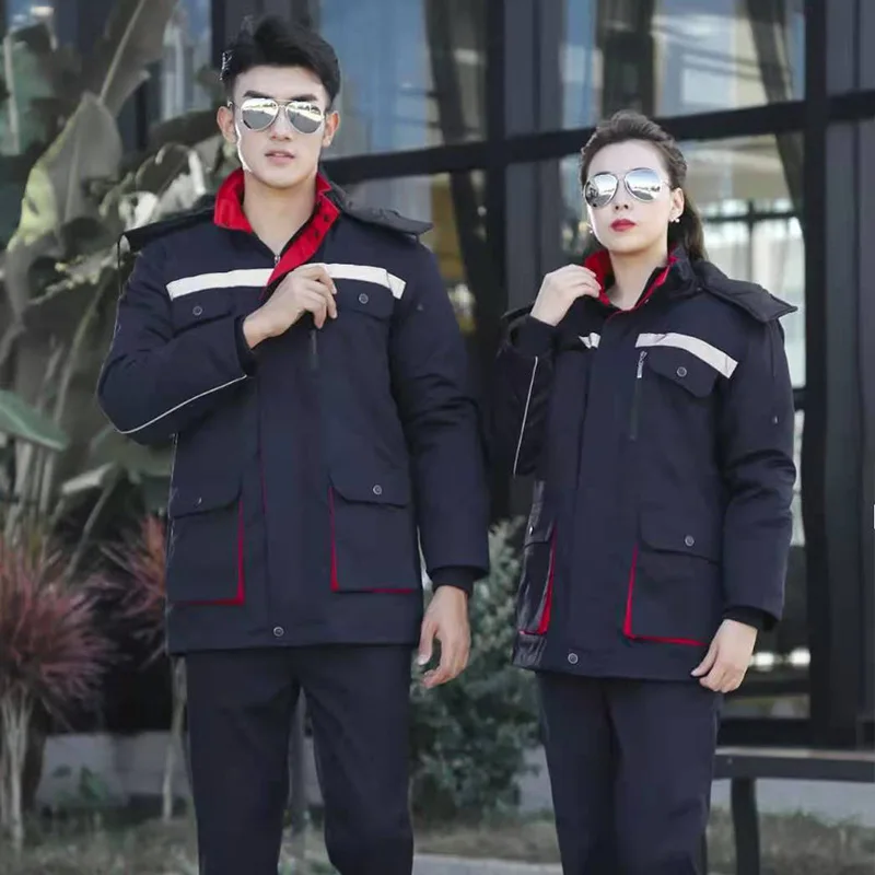 2026Winter Thick Cotton Padded Workwear Outdoor Cold Proof Worker Wadded Jacket Overcoat Reflective Safety Working Suit For Men