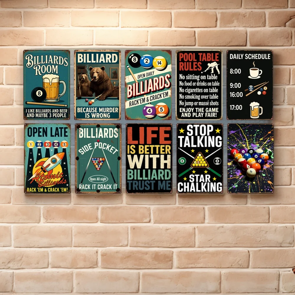 

【YZFQ】Billiards Metal Sign Pool Table Rule Vintage Tin Plaque Wall Home Bar Man Cave Workshop Restaurant Decor 12X8INCH ZW-17