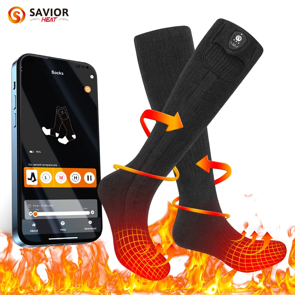 SAVIOR HEAT Winter Heated Socks with Remote Control Electric Socks Rechargeable with Battery for Men Women Camping Ski Cycling