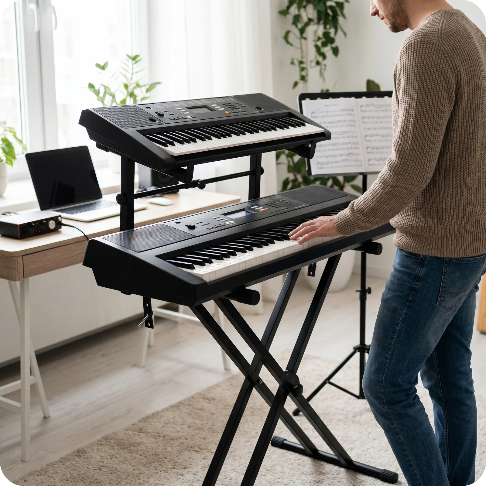 Keyboard Stand Riser Rubberized Ends X-Style Attachment Anti-Slip Matte for Electronic Keyboard Synthesizer Piano Stage Studio