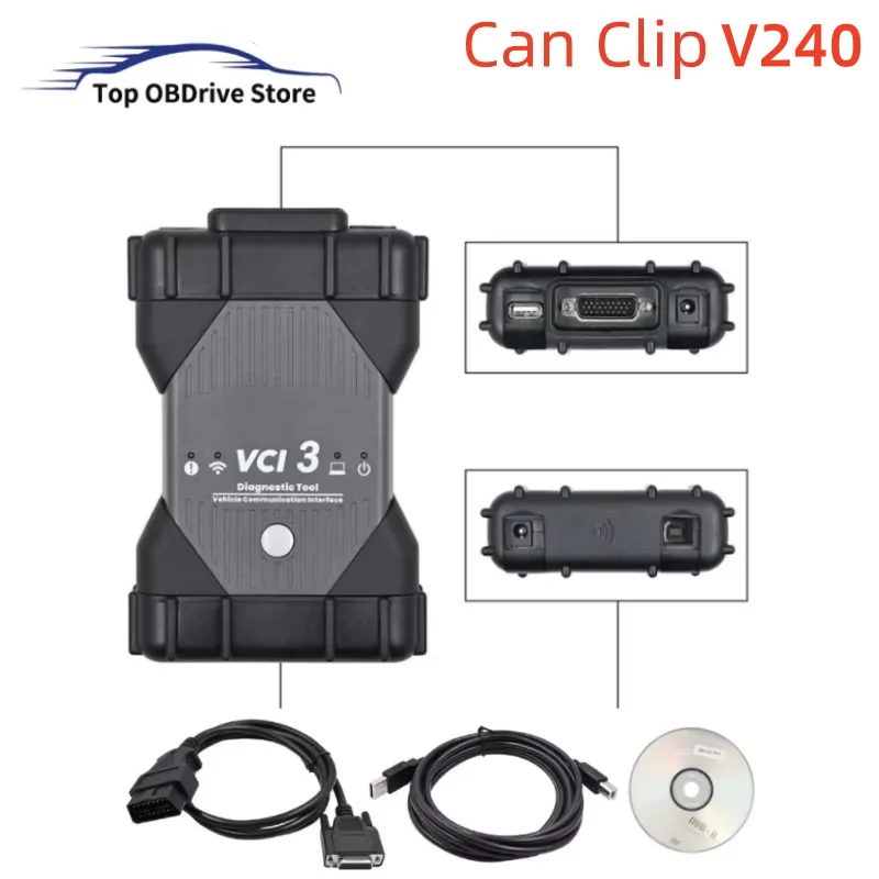 Lo más nuevo V240 Canclip VCI3 USB/WIFI para Renault OBD2 herramienta de diagnóstico de coche unidad Original funciones completas programador de coche hasta 2025