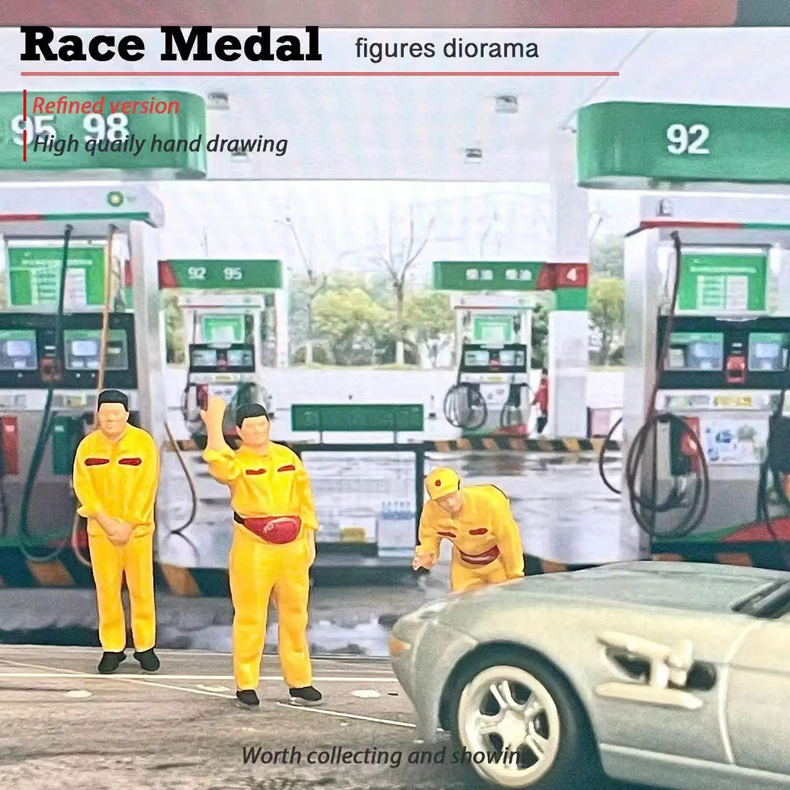 1:64 مقياس نموذج مصغر أرقام تخطيط محطة الوقود ديوراما رسمت باليد طاولة الرمل بناء نموذج Playset مشهد الملحقات