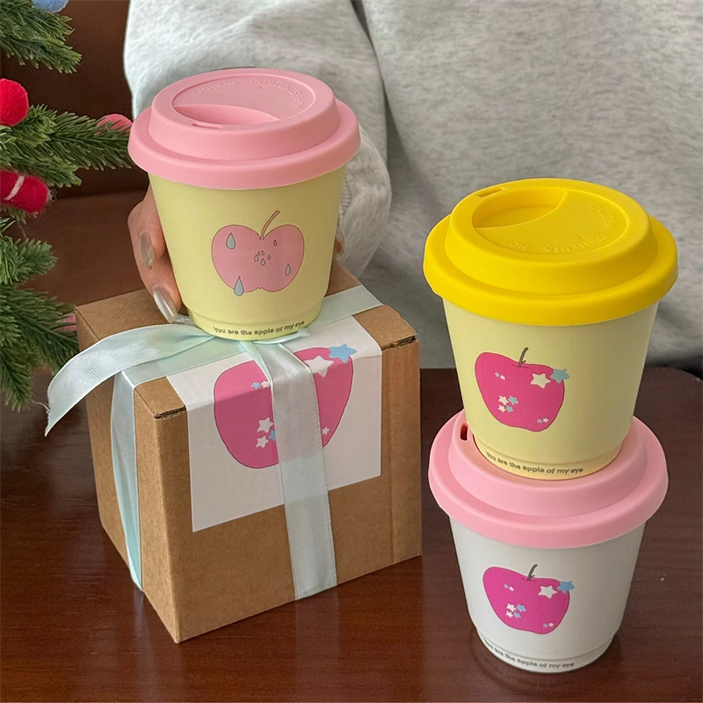 

Cute Korean Coffee Cups 220ml Kawaii Creative Ceramic Mug Tea Espresso Aesthetic Breakfast Cup Christmas Mug Gift For Women Girl