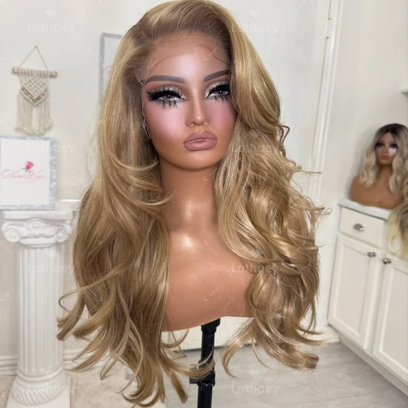 옴브레 허니 골든 블론드 바디 웨이브 체스트넛 브라운 루즈 웨이브 13x4 레이스 프론트 100% 인모 가발 프리플럭 풀 레이스