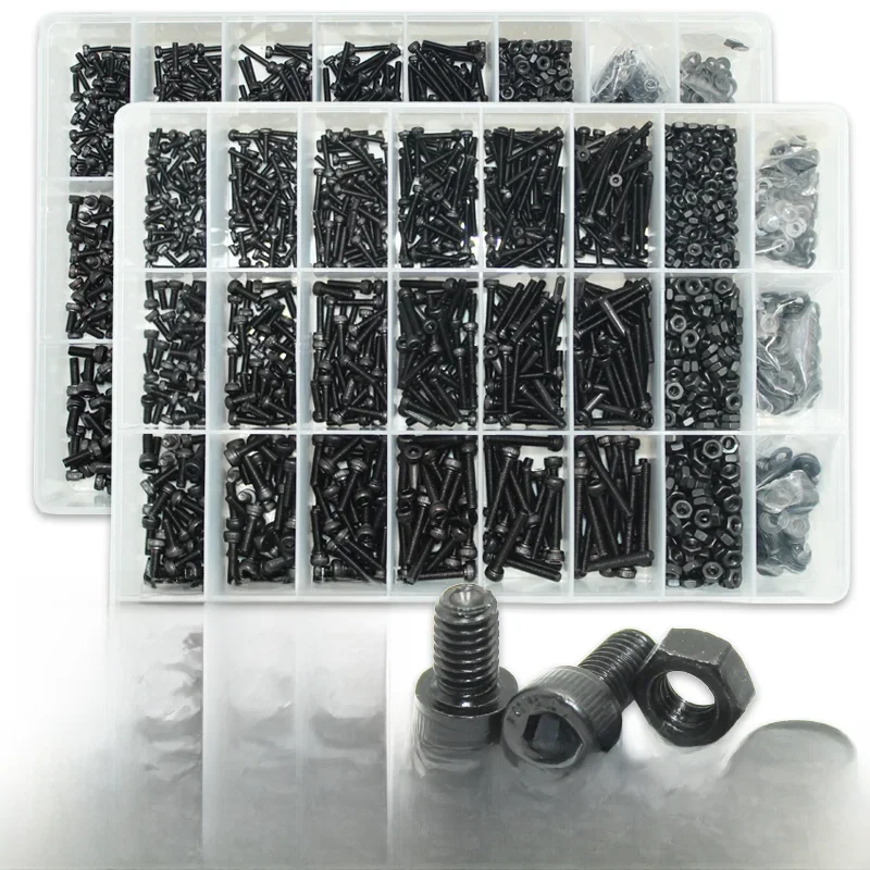 Schwarz 2500P Innensechskantschrauben Set M2 M2,5 M3 M4 M5 M6 DIN912 12,9 Innensechskantmutter Stahl Halbrundkopf Innensechskantschraubenmuttern