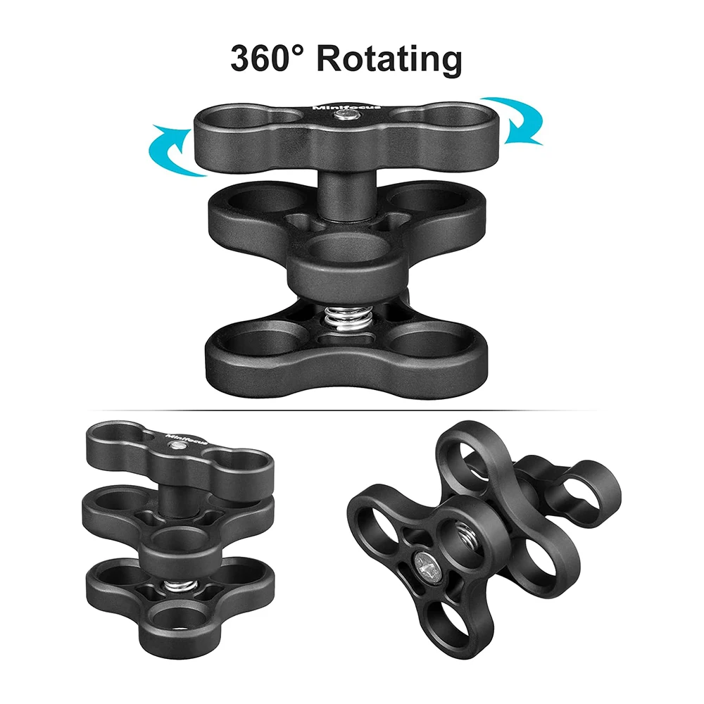 1\'\' Aluminum Triple Holes Ball Clamp Mount for Underwater Diving Light Arms Tray System Photography Diving Camera Clip for GoPro