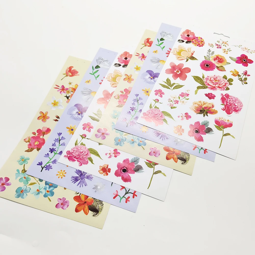 Creative Path Vintage Journal Deco Sticker Books 6 Sheets Reusable Pink Yellow Flower Bloom Scrapbooking Sticker Book For Crafts