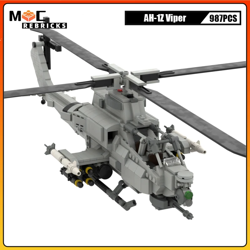 WW2 Military Weapon US AH-1Z Viper Super Cobra Helicopter MOC Building Blocks Aircraft Puzzle Bricks Toys for Children Gift