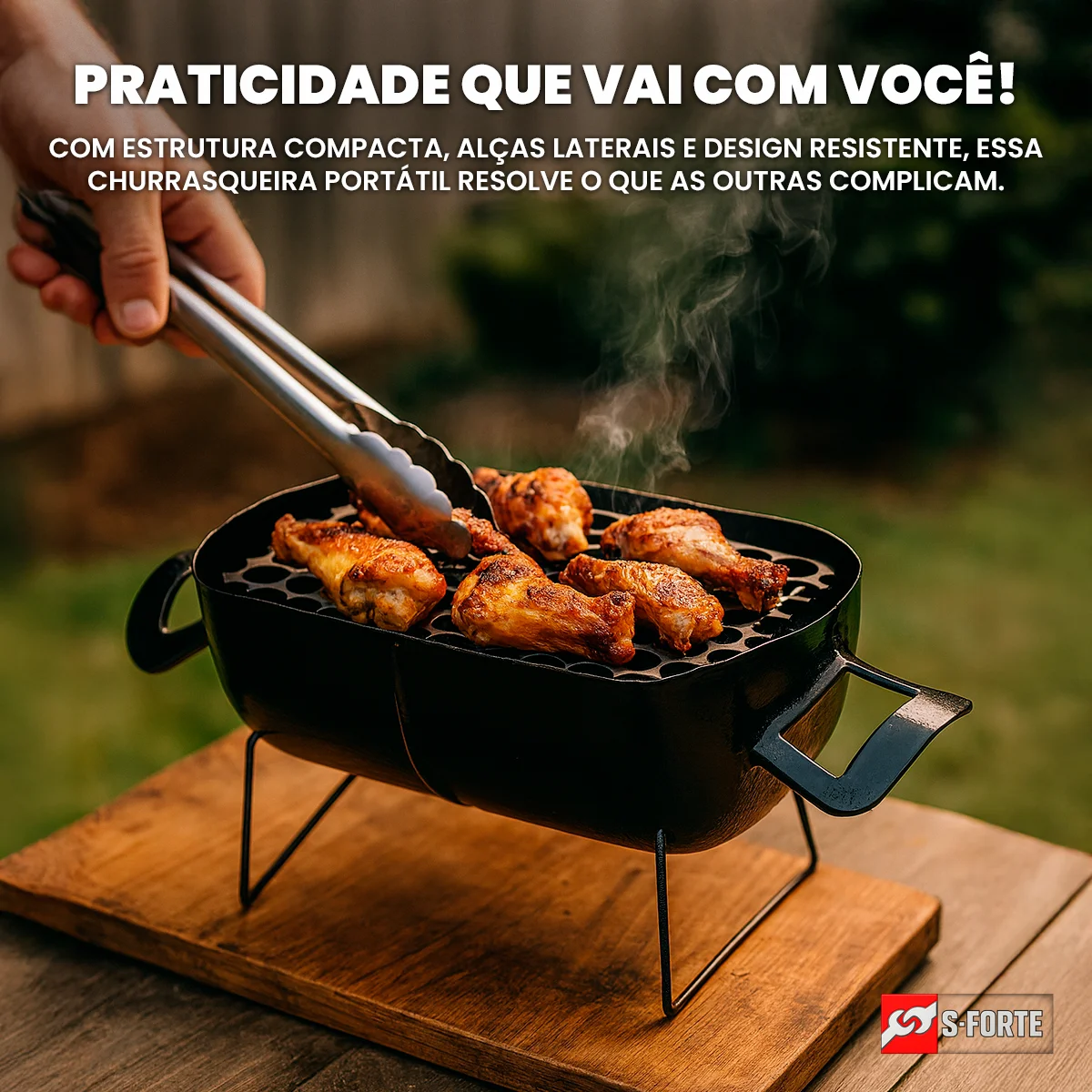 شواء محمول مدمج من الفولاذ مع مقابض جانبية لشواية إينوكس وأقدام معززة مثالية للتخييم في الفناء الخلفي وأريس