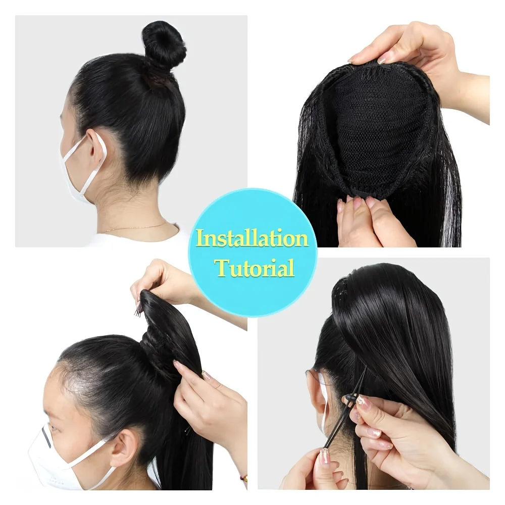 女性用ドローストリングポニーテール人毛エクステ ナチュラルカラーストレートドローストリング100%人毛ポニーテールエクステ