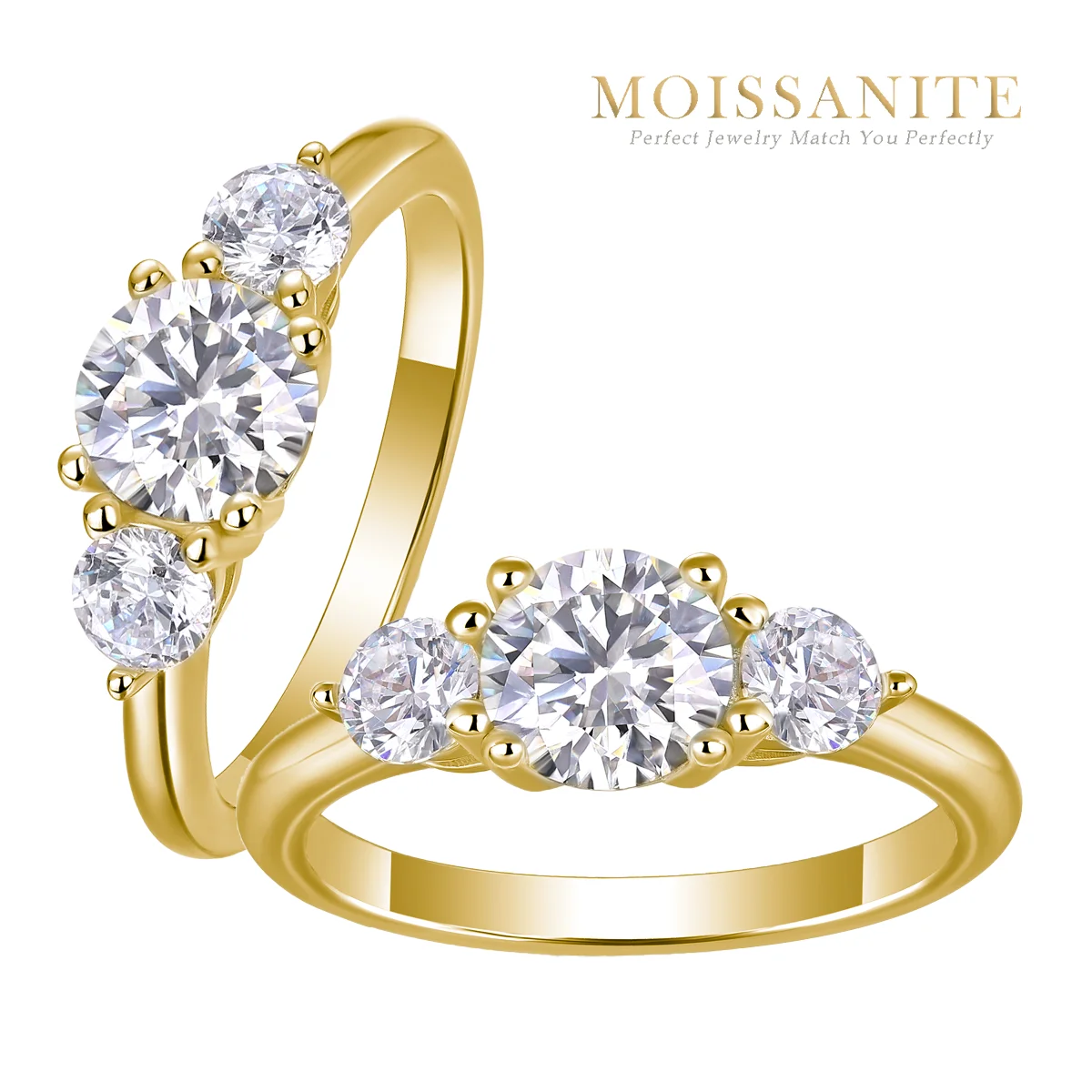 

1.6cttw Moissanite Infinity Engagement Rings, D Color, Hypoallergenic 925 Sterling Silver with Gold Plating, 3-Stone