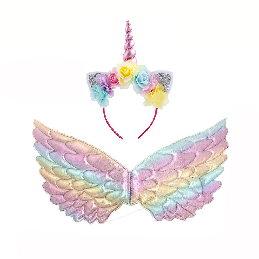 Children Cute Cat Ears Headband Unicorn Horn Headband Rainbow Wings for Kid Photo Props Birthday Party Dress Up Hair Accessories