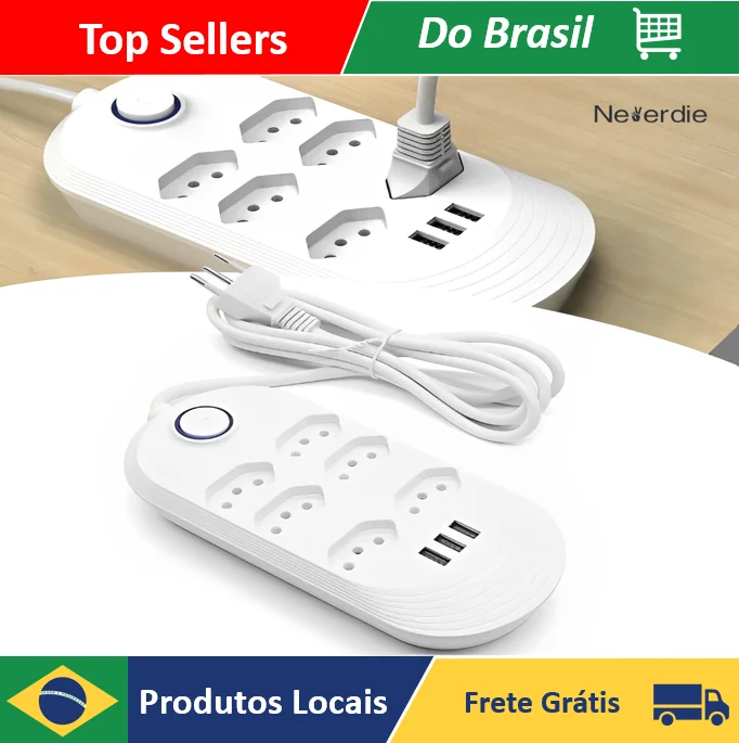 Régua Extensão 6 Tomadas E 3 Entradas USB Bivolt 110v/220v - Neverdie Store