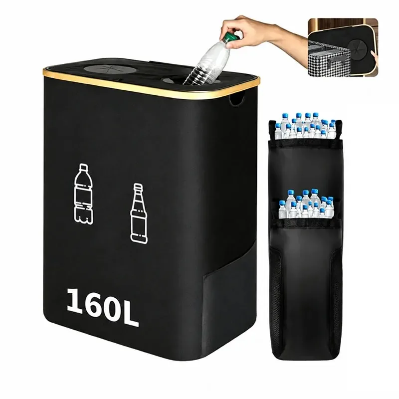 160L Großer Haushalts-Aufbewahrungskorb, faltbar, Aufbewahrungsbox für leere Flaschen, Recycling-Box, Wäschekorb, Abfalleimer für den Innenbereich, Aufbewahrungseimer für Partys, tragbare