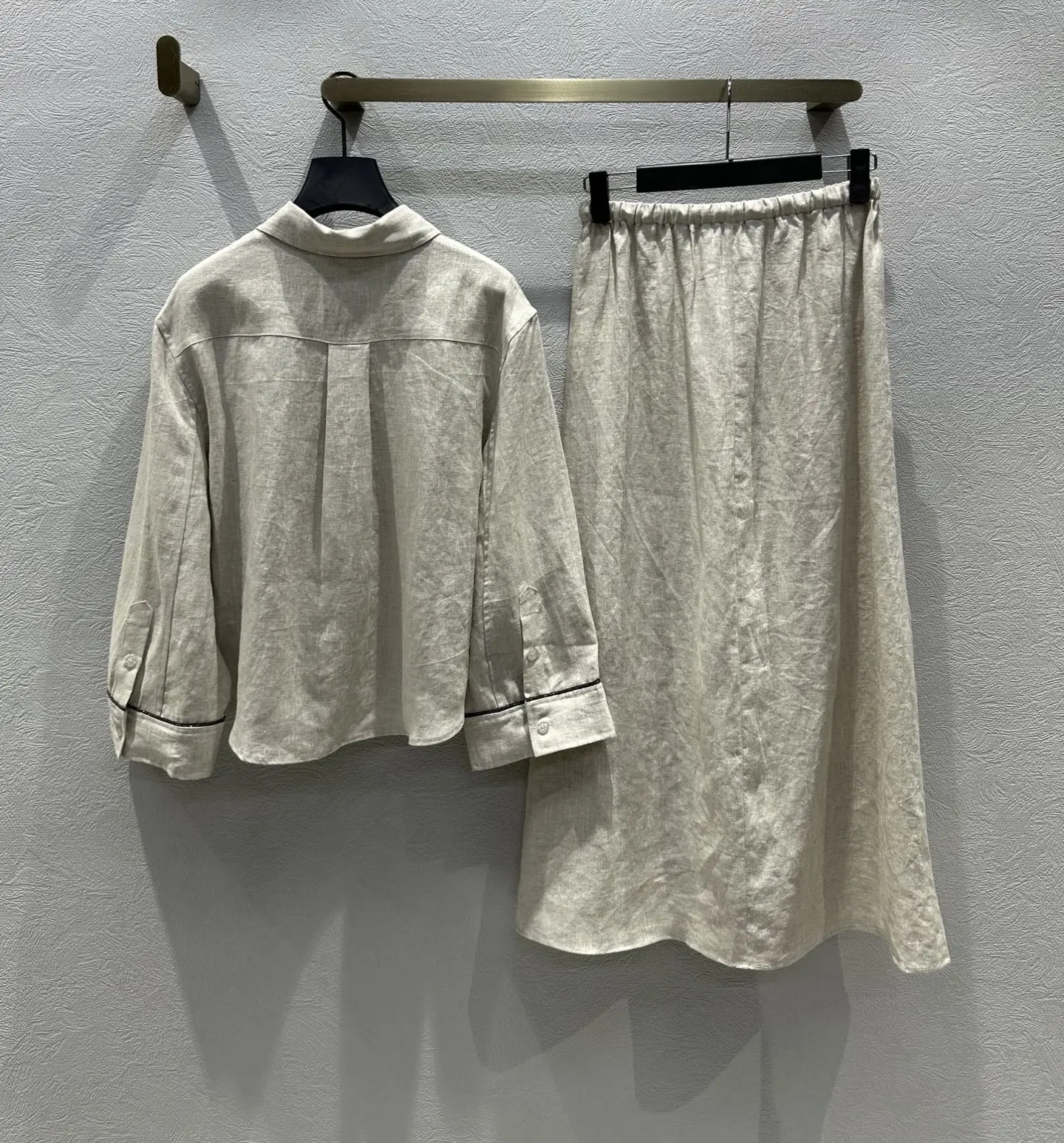 

Ladies' Patchwork Linen Skirt with Chain Detailing for Women's Clothing