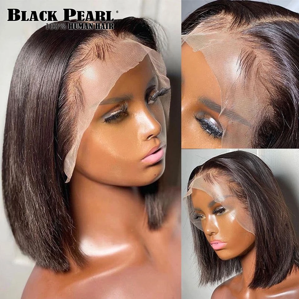 Black Pearl Short Straight Bob Wig Brazilian Human Hair Bob Wig for Women13x4 Transparent Lace Front Human Hair Wigs Pre Plucked