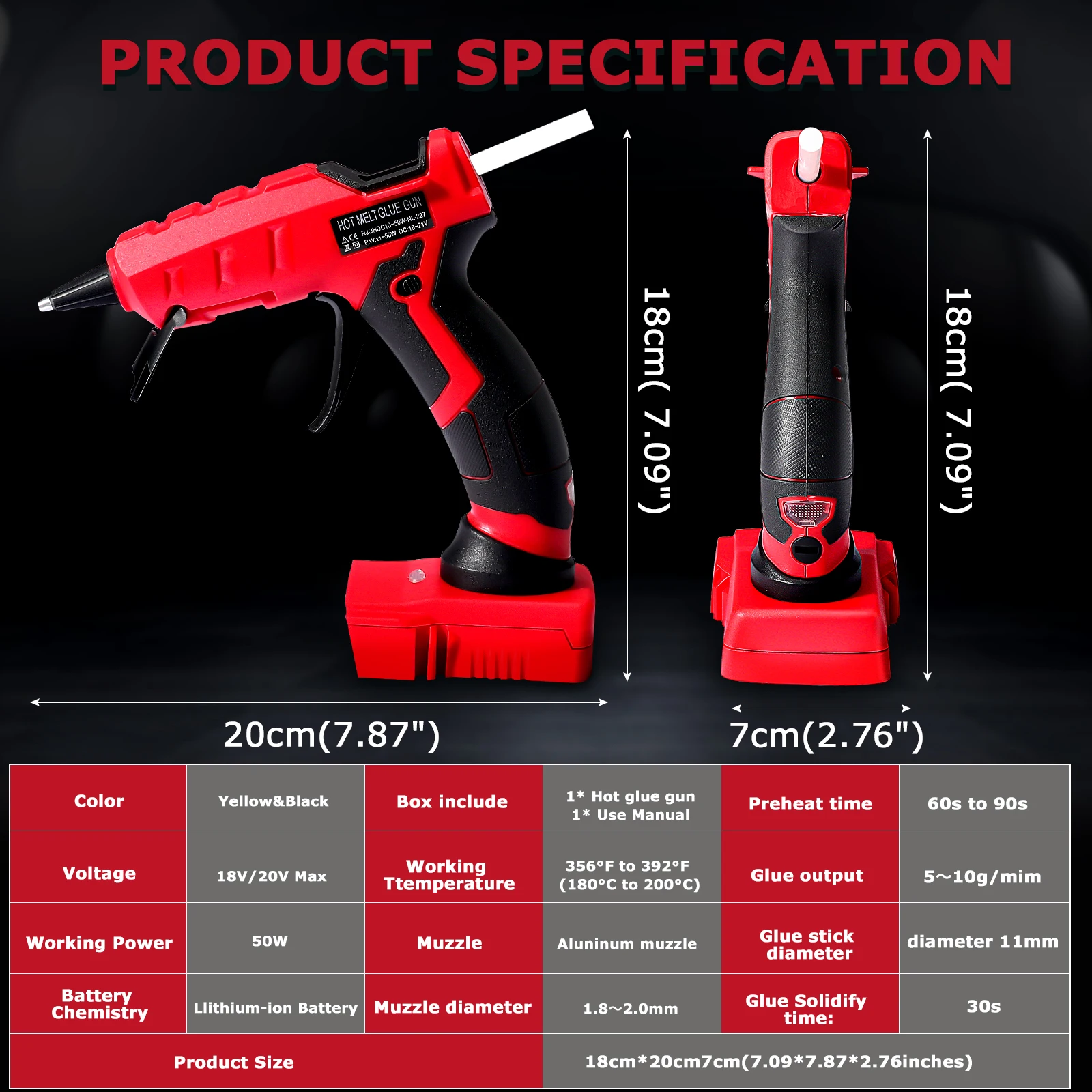 50W Cordless Hot Glue Gun for Milwaukee 18V Battery with 30pcs 7mm Sticks 30s Quick Preheat for Arts & Crafts & DIY (No Battery)