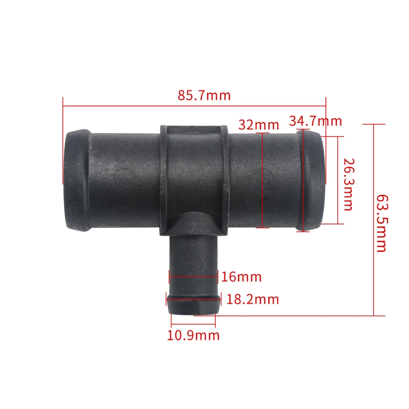 Hoge kwaliteit T-fitting ID32mm-ID32mm-ID16mm T-vorm Koelvloeistof Connector Adapter