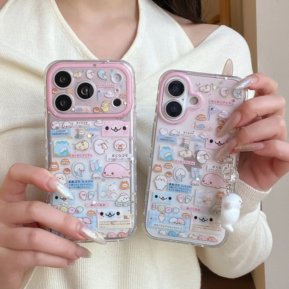 

Fashion Korean INS cute seal label phone case for iPhone 17 16 ProMax 14 15 Pro fundas creative new shockproof protective cover