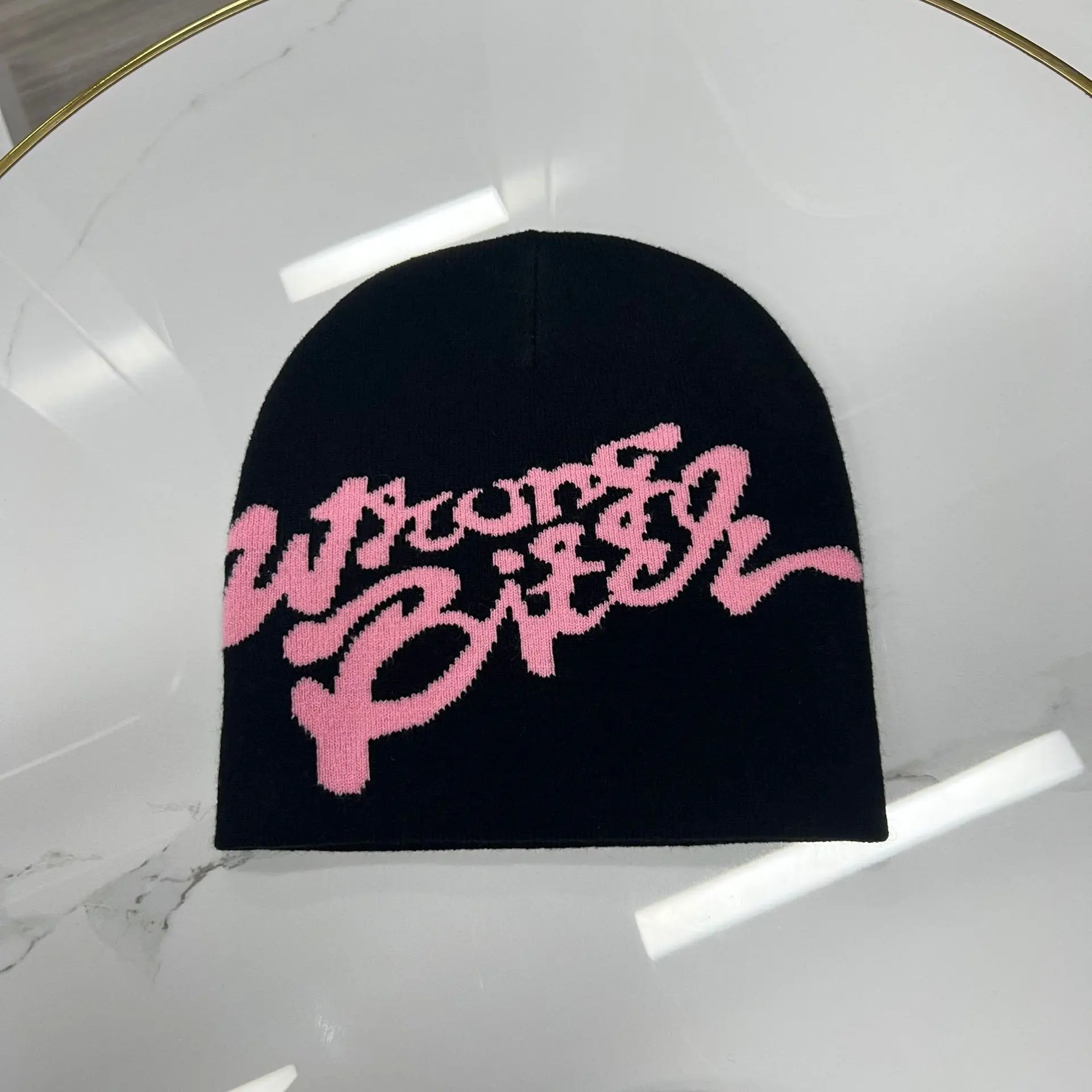 unisex acrylic knitted winter hats jacquard logo beanie hat