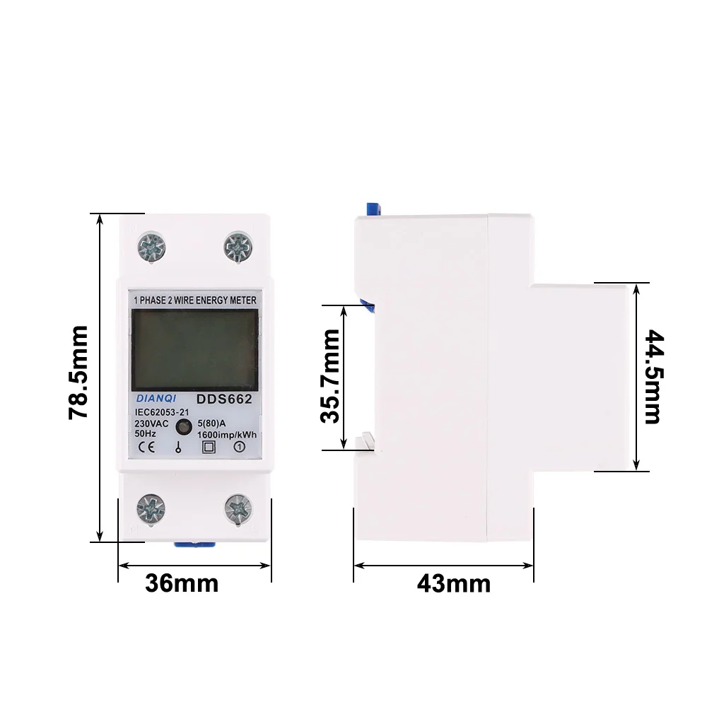 Single Phase LCD Digital Display Wattmeter Power Consumption Energy Meter kWh 230V Electric Din Rail Backlight