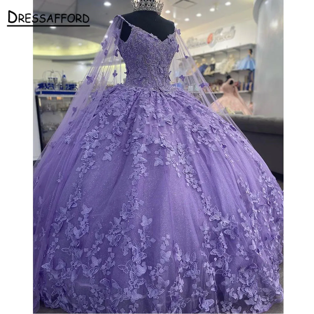 Vestido de quinceañera, traje de mariposa con capas, con cordones, para fiesta de cumpleaños, graduación, 15 y 16, 2024