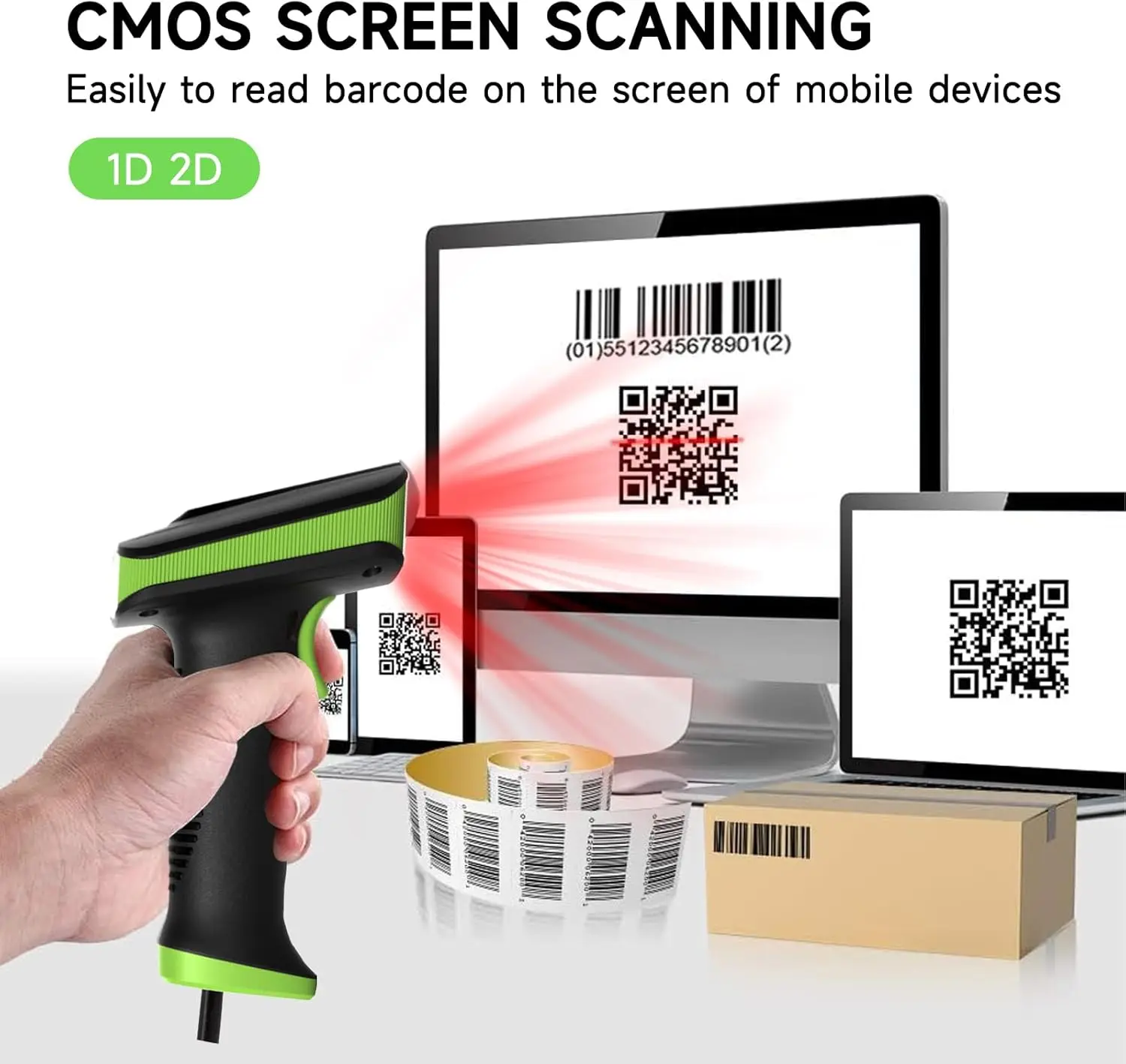 SC2380 Escáner de código de barras con cable USB 2D, escáner de código QR automático Plug&Play, para sistemas Windows, Linux y Android