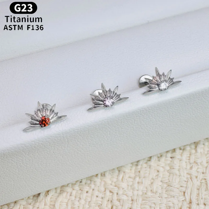NORYAN ASTM F136 Titanium Mini CZ Starburst Stud Earring 16G Sunrise Helix Stud Tragus Cartilage Labret Monroe Piercing Jewelry
